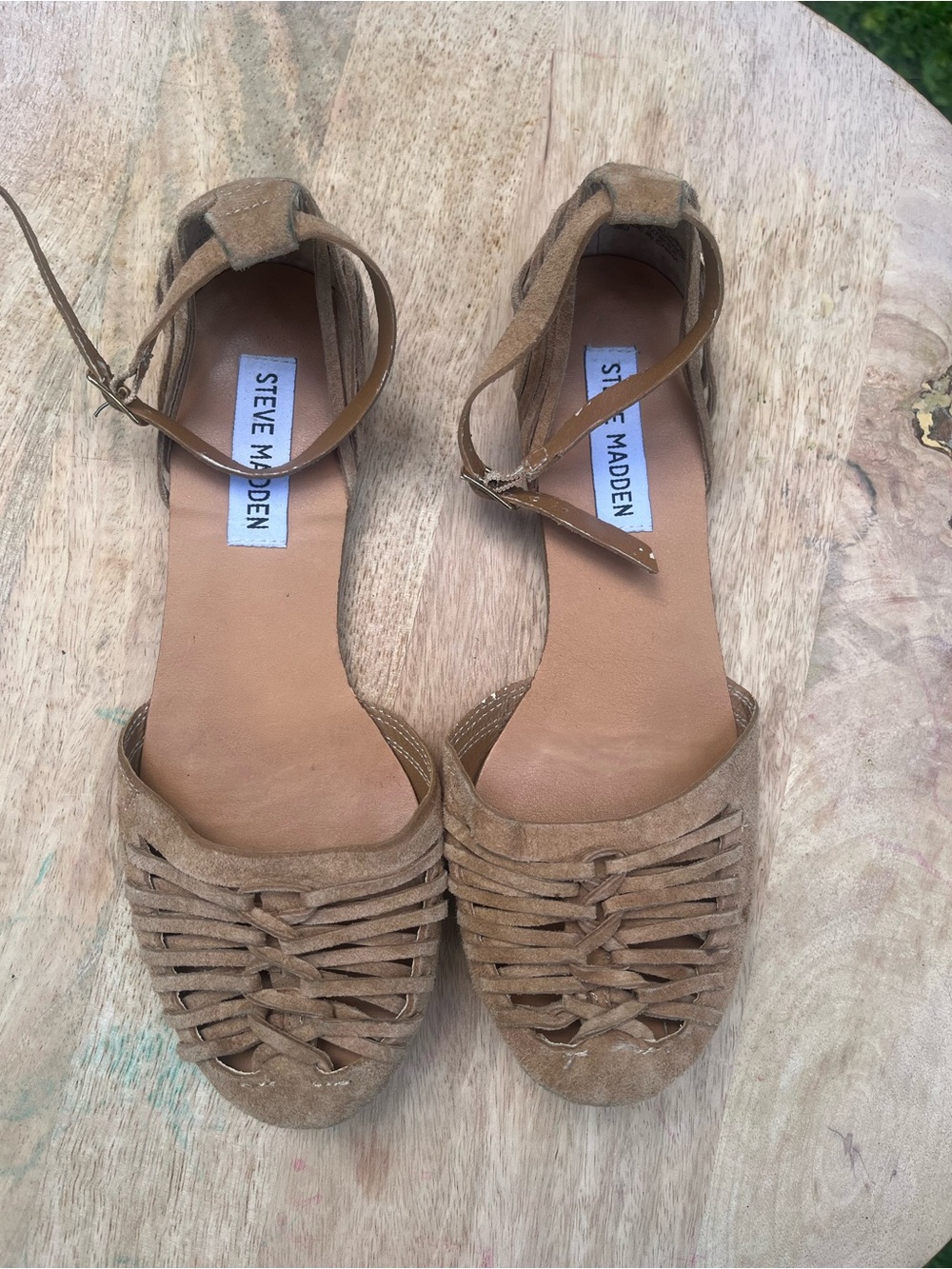 Steve Madden Tan Suede Woven Ankle-Strap Sandals